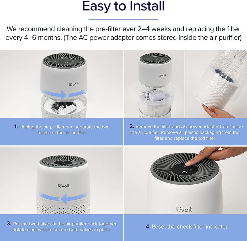 LEVOIT Air Purifier for Home Bedroom Office, Ultra Quiet HEPA Air Filter Cleaner with Fragrance Sponge & 3 Speed for Allergies, Dust, Odor, Pet, Smoke