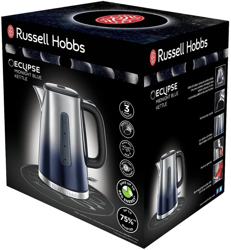 Russell Hobbs 25111 Eclipse Polished Stainless Steel and Midnight Blue Ombre Electric Kettle, 3000 W, 1.7 Litre