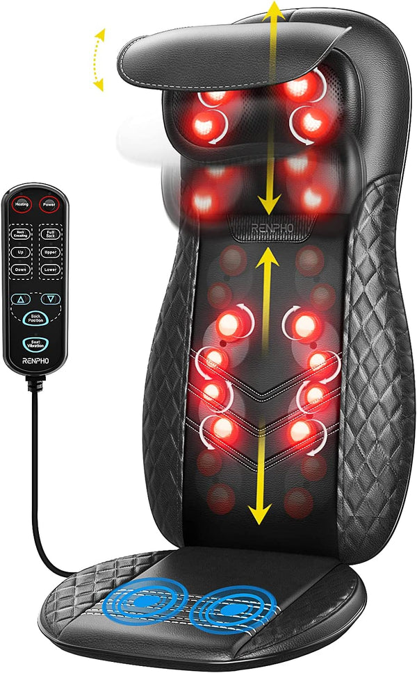 RENPHO Back Massager with Heat, Shiatsu Massage Chair, Full Back Massager Deep Tissue Kneading, Massager Seat Vibration, Height Adjustable use at Home