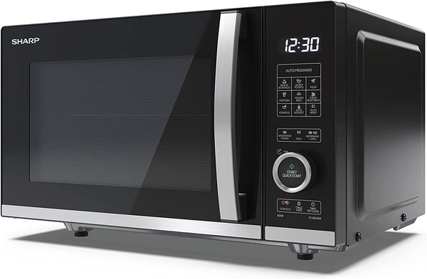SHARP YC-QG204AU-B 20 Litre 800W Black/Silver Flatbed Microwave with 1050 W Grill & Convection Oven, 10 Power Levels, 12 Auto Programmes, LED Light