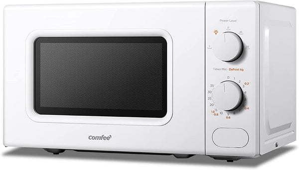 COMFEE' 700W 20L White Microwave Oven With 5 Cooking Power Levels, Quick Defrost Function, And Kitchen Manual Timer - Compact Design CM-M202CC(WH)