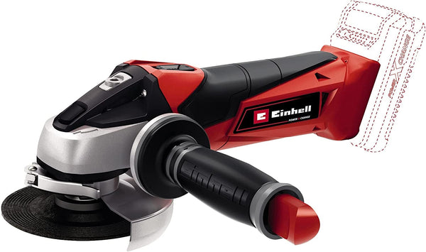 Einhell 4431110 Power X-Change 18V, 115 mm Cordless Angle Grinder | TE-AG 18 Li Solo - Black/Red, Stainless Steel