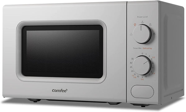 COMFEE' 700W 20L Grey Microwave Oven With 5 Cooking Power Levels, Quick Defrost Function, And Kitchen Manual Timer, Compact Design CM-M202CC(GR)