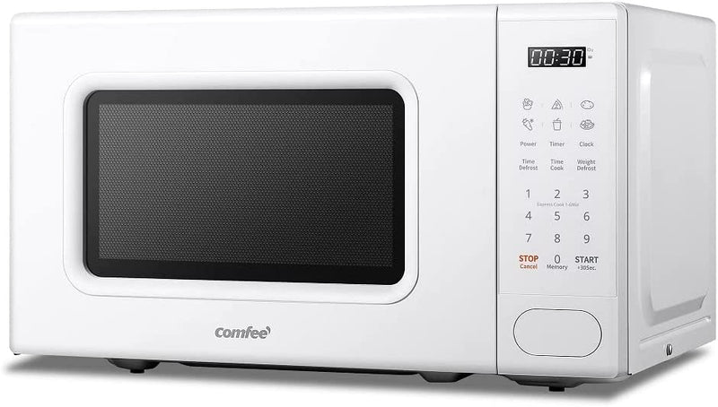 COMFEE' 700w 20 Litre Digital Microwave Oven with 6 Cooking Presets, Express Cook, 11 Power Levels, Defrost, and Memory Function, White CM-E202CC(WH)
