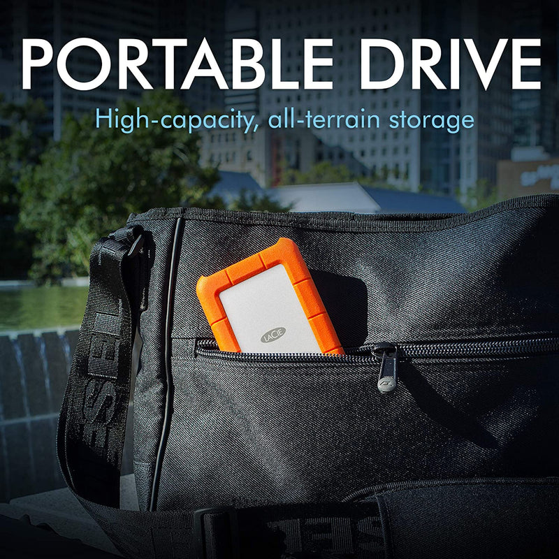 LaCie Rugged Mini, 5TB, 2.5", Portable External Hard Drive, for PC and Mac, incl. USB-C w/o USB-A cable, Shock Drop Pressure Resistant (STJJ5000400)