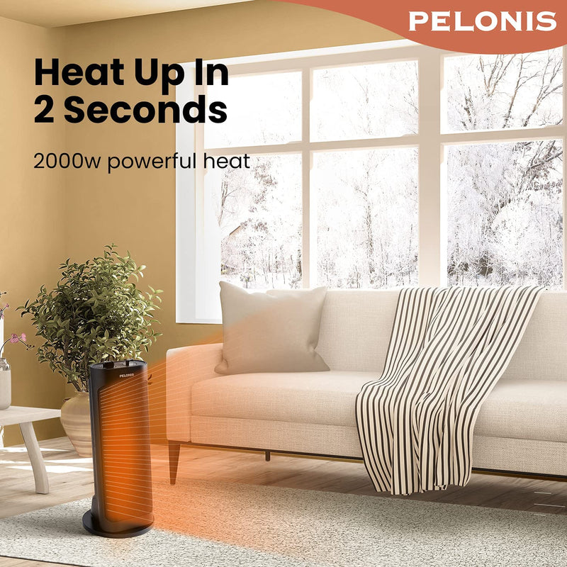 PELONIS Electric Space PTC Heater 2000W, Portable Ceramic Heater, 70° Oscillation, 7° Slant & 20% Wider Coverage, Faster Heating, Thermostat, Black