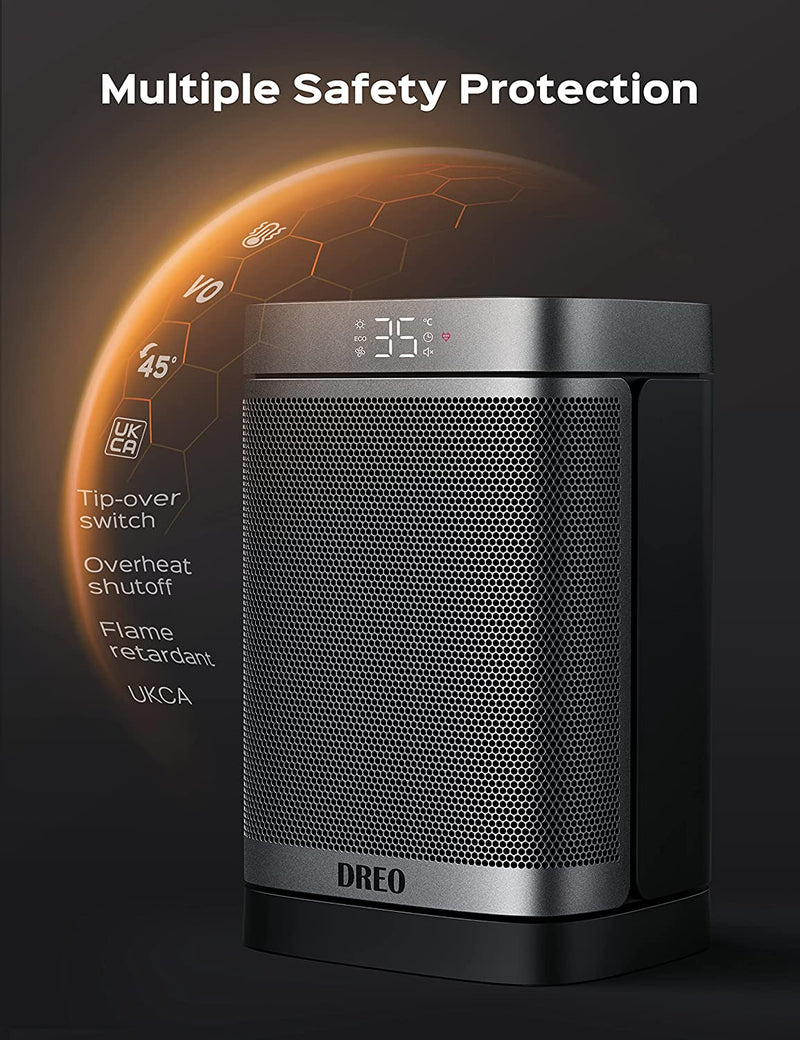 Dreo Space Heater Atom One, 3-Speed 70° Oscillating Electric PTC Ceramic Heater with Thermostat, 1-12H Timer, Remote Control, Energy-Saving Eco Mode