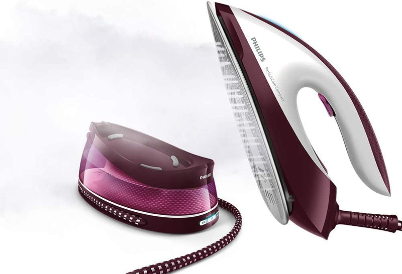 Philips PerfectCare Compact Steam Generator Iron with 400g steam Boost, 2400 W, Burgundy & White - GC7842/46