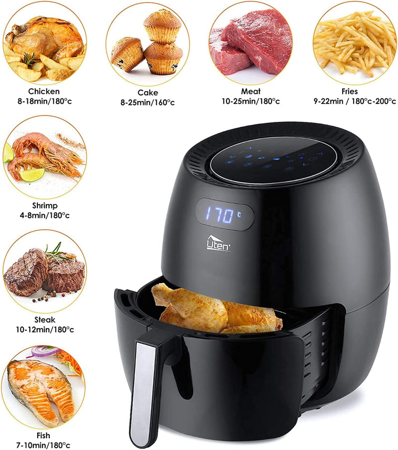 Uten 6.5L Power Air Fryer with Digital Display, Rapid Air Circulation Adjustable Temperature and 30 Minute Timer for Healthy Oil Free & Low Fat 1800W