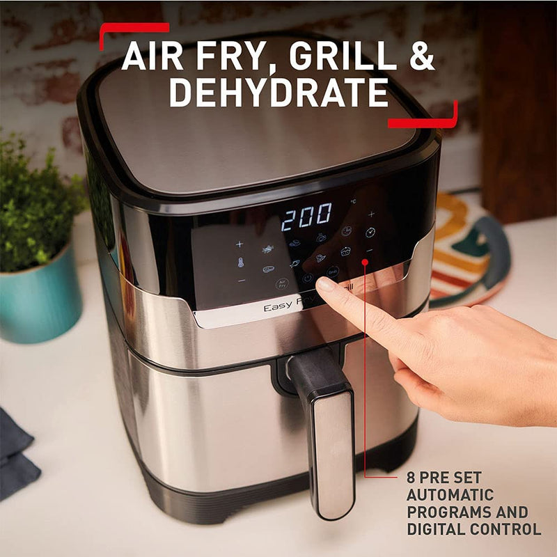 Tefal EasyFry Precision+ 2-in-1 Digital Air Fryer and Grill 4.2L Capacity 8 Programs with Dehydrator, Stainless Steel, Upgraded Model EY505D
