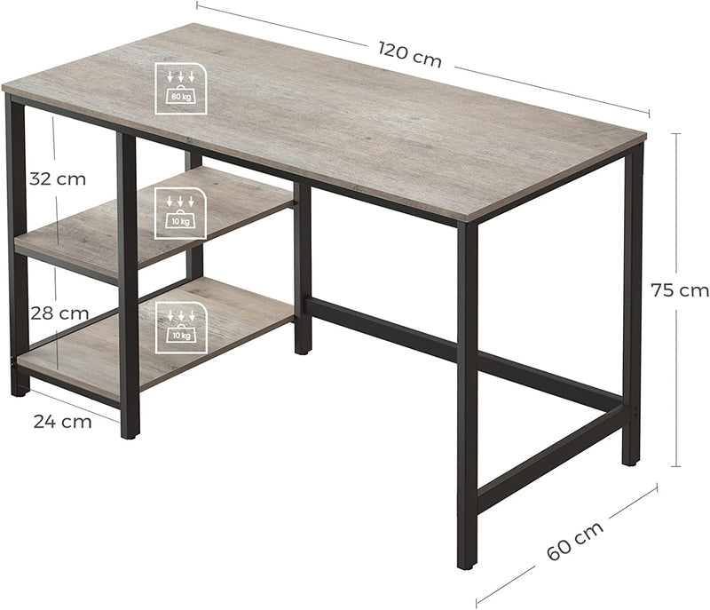 VASAGLE Computer Desk, Writing Desk with 2 Shelves on Left or Right, Work Table LWD47MB