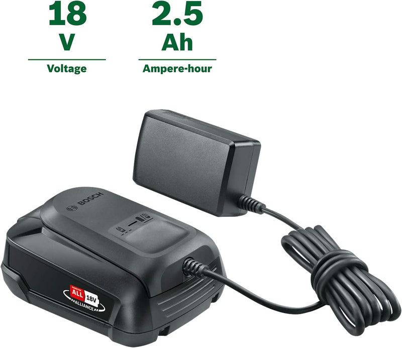 Bosch Home and Garden Battery and Charger Starter Set PBA 18 V (18 V System, 2.5 Ah Battery, Charger, in Carton Packaging)