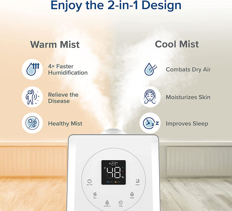 LEVOIT Smart Humidifiers for Bedroom Large Rooms, 6L Top Fill Warm and Cool Mist, Air Vaporizer, Customized Humidity, Essential Oil, Timer, Quiet