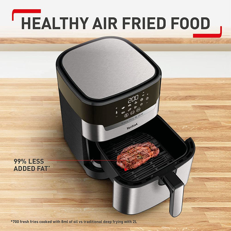 Tefal EasyFry Precision+ 2-in-1 Digital Air Fryer and Grill 4.2L Capacity 8 Programs with Dehydrator, Stainless Steel, Upgraded Model EY505D