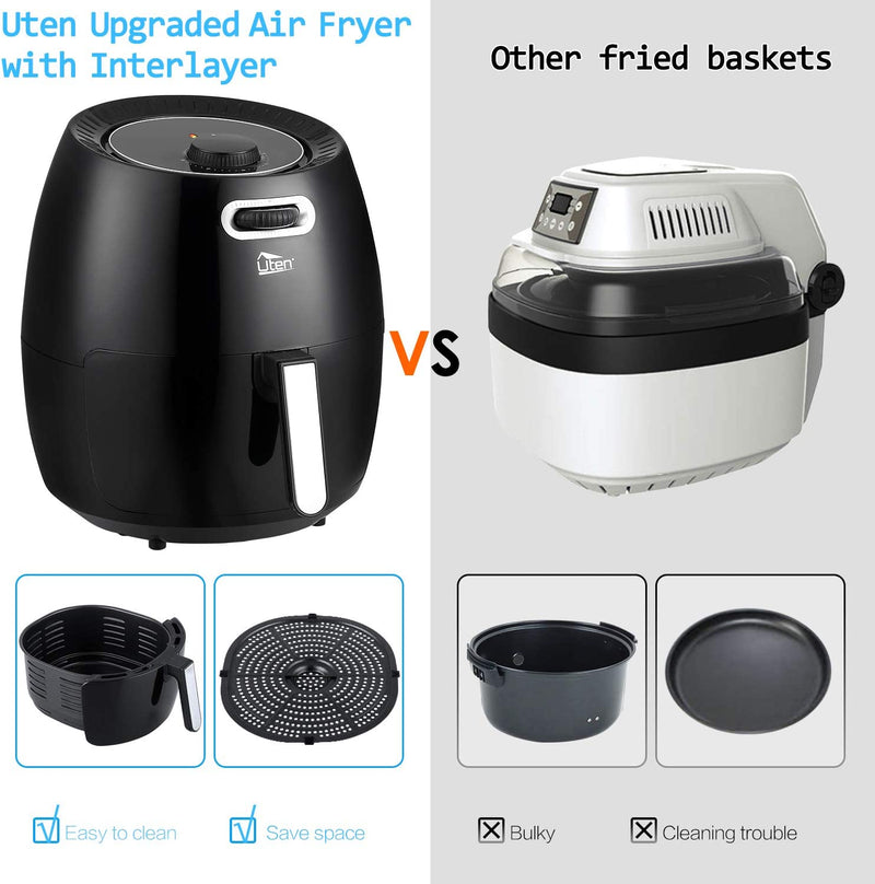 Uten 6.5L Air Fryer Oven Oil Free Fryer with Temperature Control and Timer, with Partition and Bracket, Detachable Basket, 1800W, Black