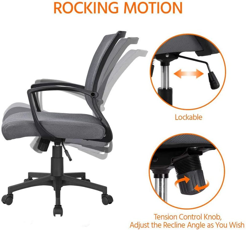 Yaheetech Adjustable Office Chair Ergonomic Executive Mesh Swivel Comfy Work Desk Computer Chair with Arms/Height Adjustable Dark Grey