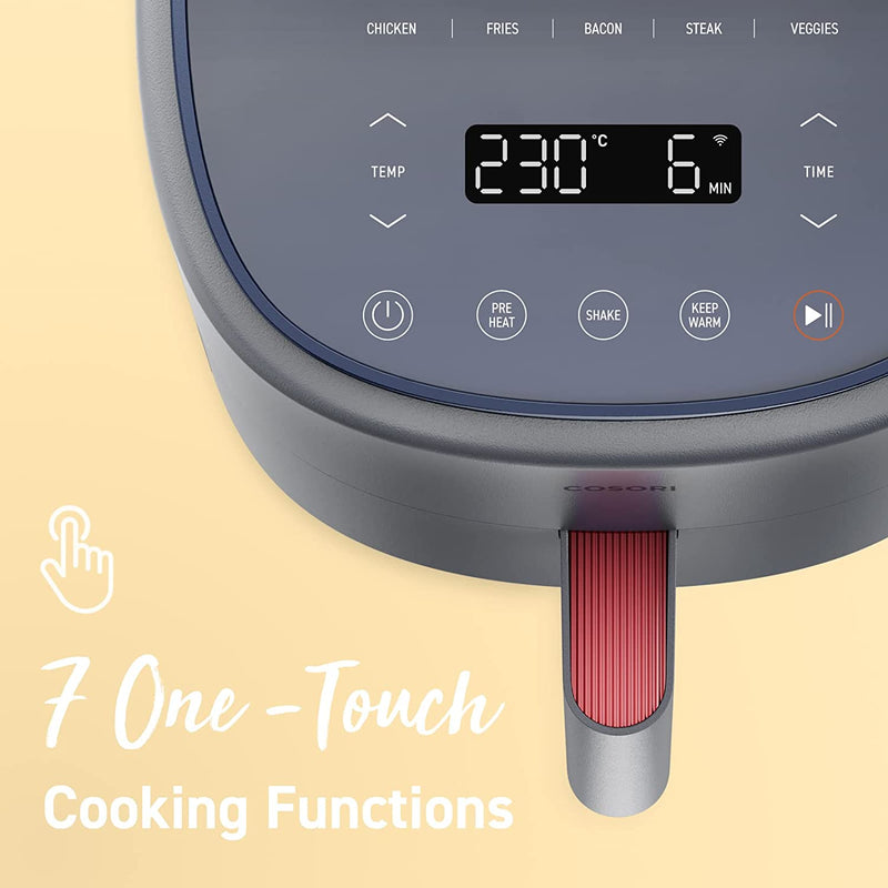 COSORI Air Fryer Lite 3.8L, Preset Multi-Stage Cooking, 75-230℃, Smart Control, 1500W, 3 Portions, 140+ Online Recipes Cookbook, Dishwasher Safe, Grey