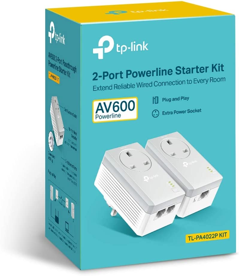 TP-Link TL-PA4022PKIT Passthrough Powerline Adapter Starter Kit, No Configuration Required, HD video streaming & Online Gaming, UK Plug