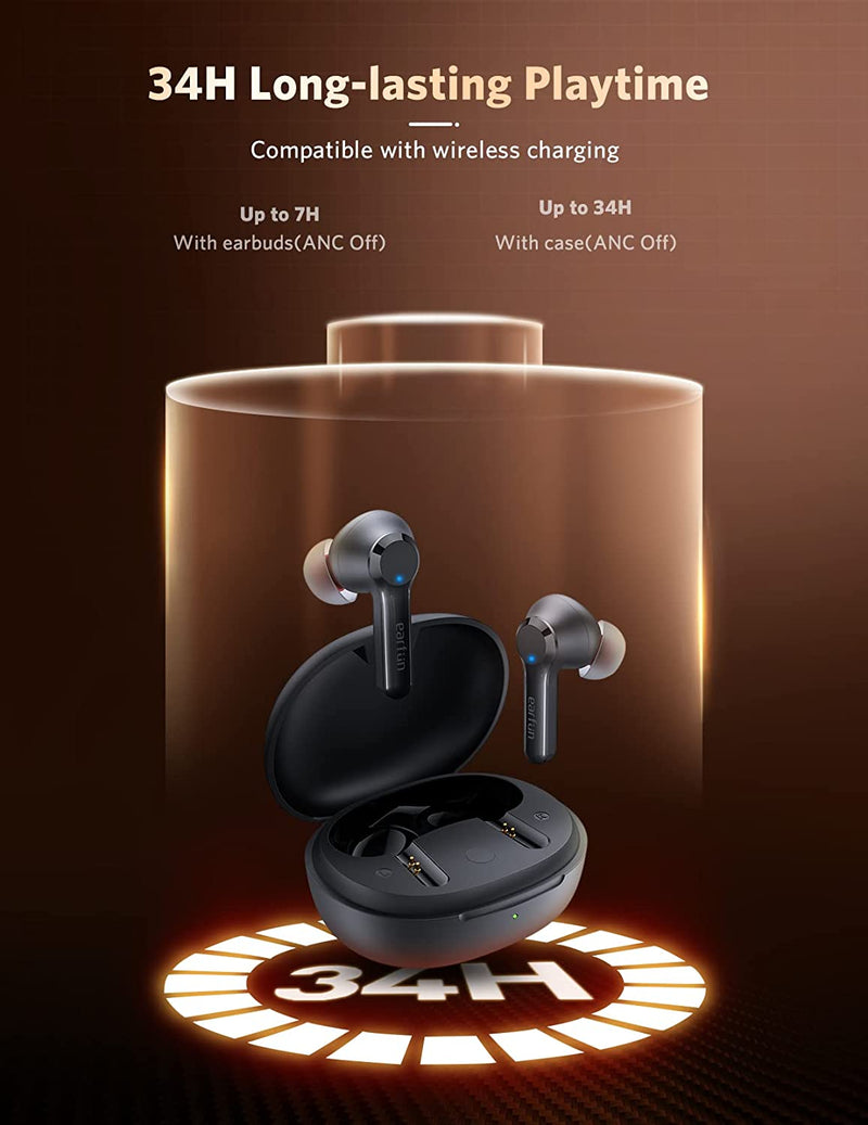 EarFun Air Pro 2 Wireless Earbuds, Bluetooth 5.2 Headphone, 40dB, 10mm Drivers with 6 Mics, Fast Wireless Charge, 34H Playtime, Volume Control