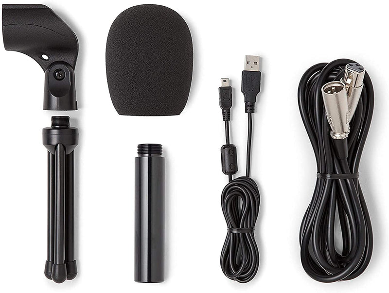 SAMSON Q2U Recording and Podcasting Pack - USB/XLR Dynamic Microphone with Accessories, 16-bit, 44.1kHz/48kHz, Silver