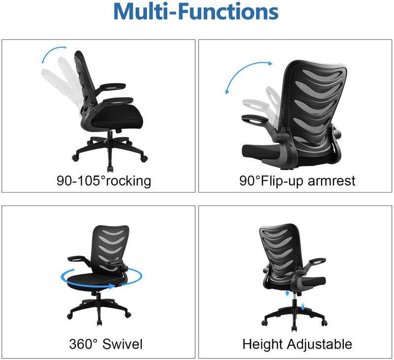 COMHOMA Office Desk Chair with Flip-up Armrest Folding Office Computer Chairs Ergonomic Conference Executive Manager Work Mesh Chair (Black)