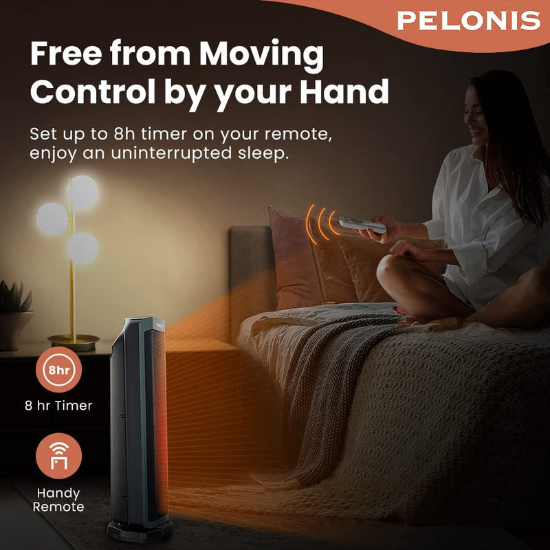 PELONIS Electric Space Heater 2000W, Remote Control, Energy Efficient, Portable Ceramic Heater, 75° Oscillation, Thermostat, Overheat Protection Green