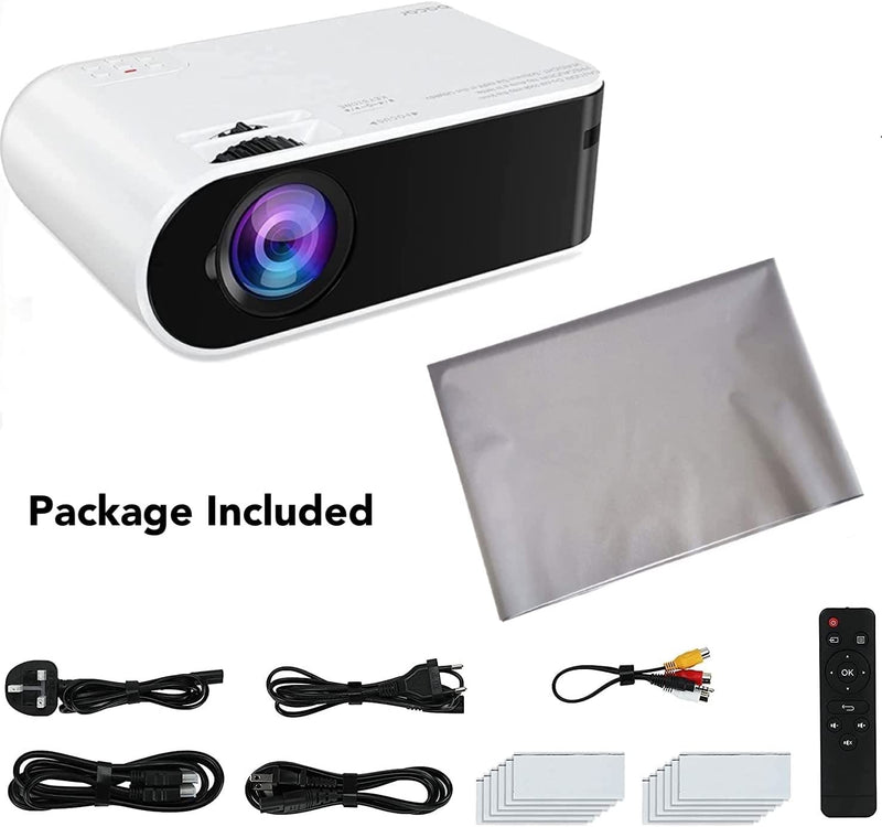 BACAR 6000 Lux Portable Projector Support 1080P HD 200" Display Compatible with HDMI USB VGA AV TF iOS & Android PS5 Home Outdoor Movie Projector