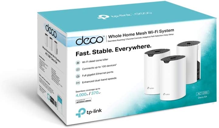 TP-Link Deco S4 AC1200 Whole-Home Mesh Wi-Fi System, Qualcomm CPU, 867Mbps at 5GHz+300Mbps at 2.4GHz, MU-MIMO, Beamforming, Pack of 3