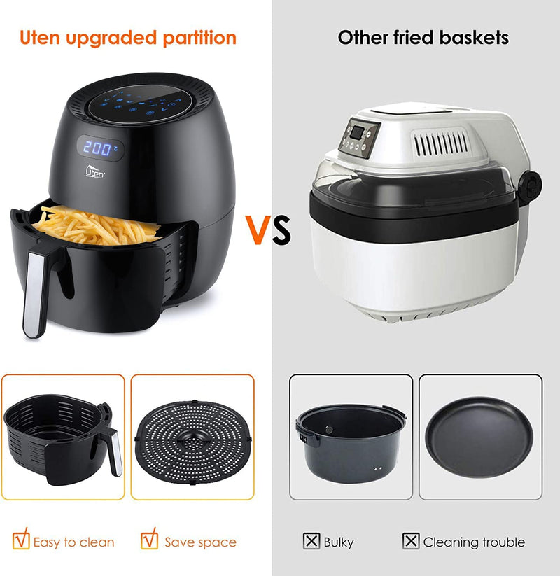 Uten 6.5L Power Air Fryer with Digital Display, Rapid Air Circulation Adjustable Temperature and 30 Minute Timer for Healthy Oil Free & Low Fat 1800W
