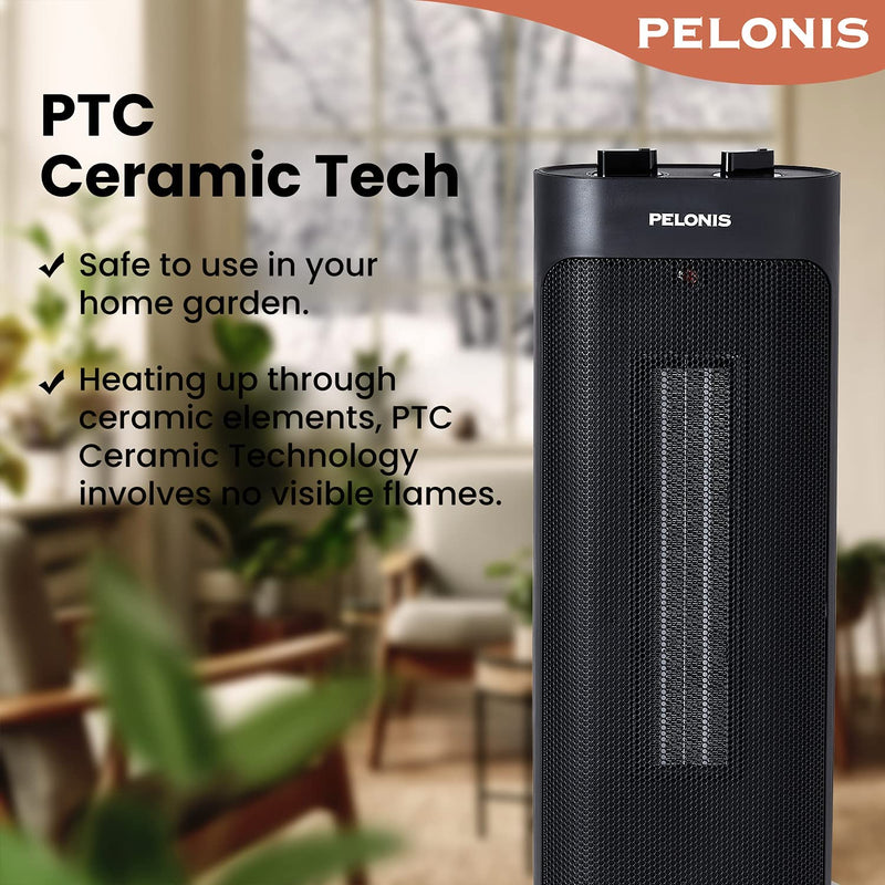 PELONIS Electric Space PTC Heater 2000W, Portable Ceramic Heater, 70° Oscillation, 7° Slant & 20% Wider Coverage, Faster Heating, Thermostat, Black