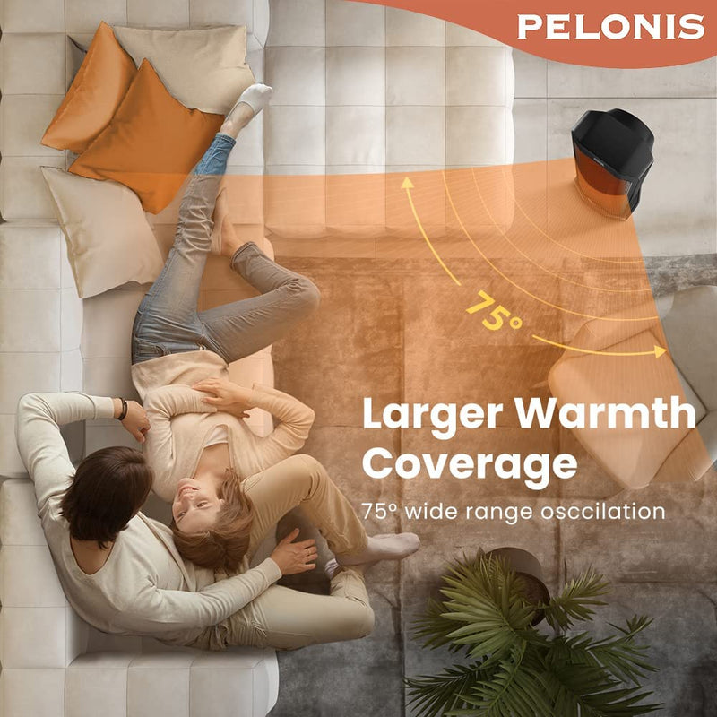 PELONIS Electric Space Heater 2000W, Remote Control, Energy Efficient, Portable Ceramic Heater, 75° Oscillation, Thermostat, Overheat Protection Black