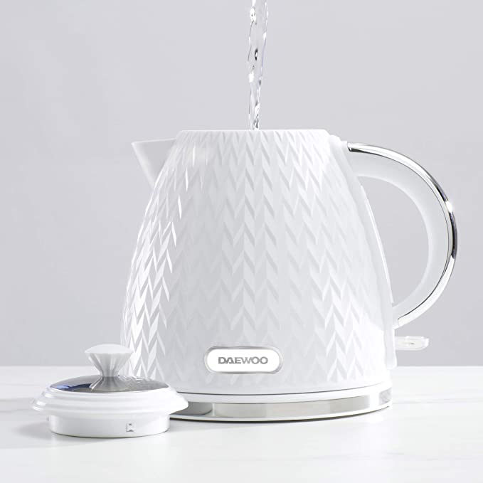 Daewoo SDA1780 Argyle 1.7L Electric Kettle, Removable & Washable Limescale Filter Lid Opening, Auto/Manual Switch Off (220-240V/50-60Hz/3KW), White