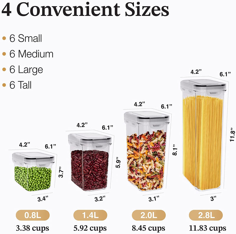 Airtight Food Storage Containers Set 14 Pcs - Kitchen Pantry Organization and Storage, Plastic Canisters with Durable Lids Includes Labels & Spoon Set