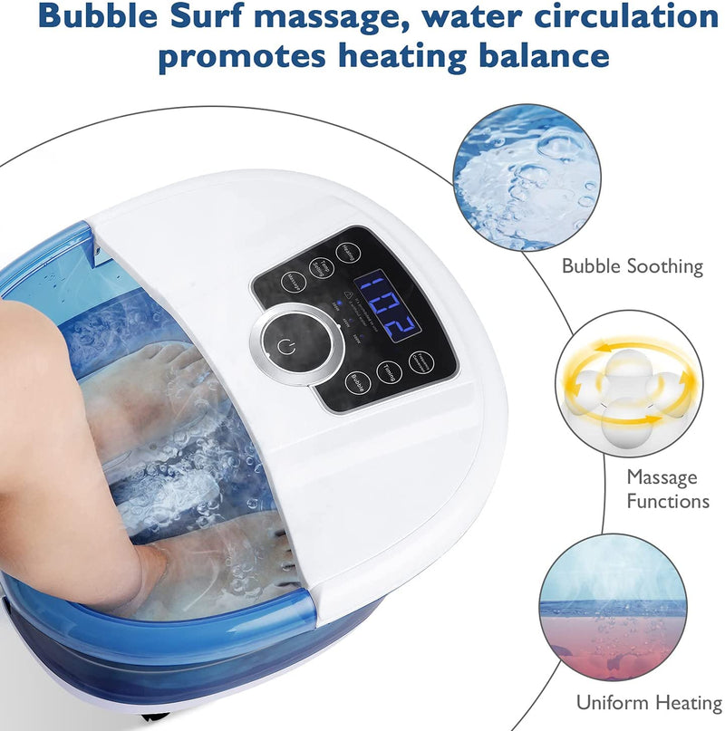 AOSSY Foot Spa Bath Massager 6 in 1 with Heat, Bubbles, 4 Motorized Massage Rollers, 3-Speed Frequency Conversion, Soothing Feet Comfort Soak