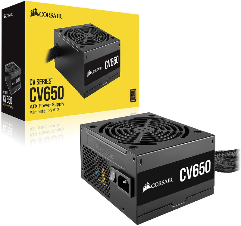 Corsair CV650 80 PLUS Bronze Non-Modular ATX 650 Watt Power Supply (Full Continuous Power, 120 mm Low-Noise Cooling Fan, Black Sleeving and Casing)