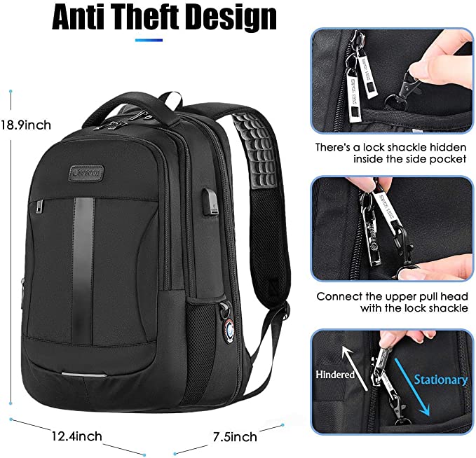 Sosoon Laptop Backpack, Anti-Theft Business Travel Work Computer Rucksack with USB Charging Port, Large Lightweight College School Bag 15.6inch Black