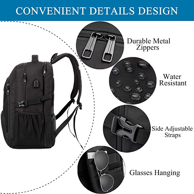 ‎LIWAG Extra Large Travel Laptop Backpack, Water Resistant Work Bag with USB Charging Port, College School Computer Rucksack Fits 17 Inch Laptop