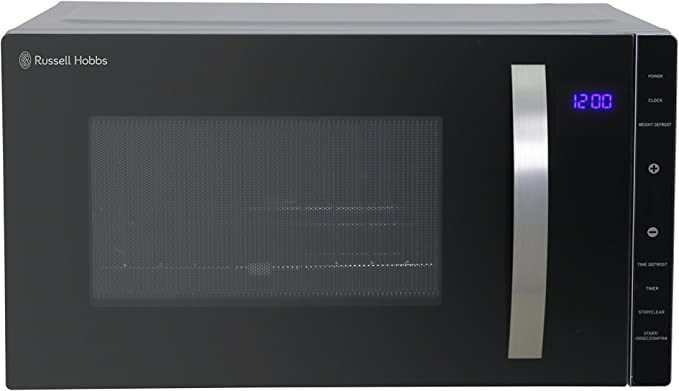 Russell Hobbs RHFM2363S 23 L 800 W Silver Digital Flatbed Solo Microwave with 5 Power Levels, 8 Auto Cook Menus, Clock and Timer, Automatic Defrost
