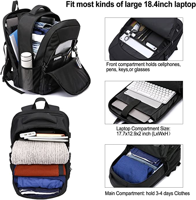 LIWAG Laptop Backpack, 55 Litre Spacious Capacity Fits 18.4 inch Laptop, Waterproof Travel Work Bag with USB Charging Port, TSA Business Rucksack