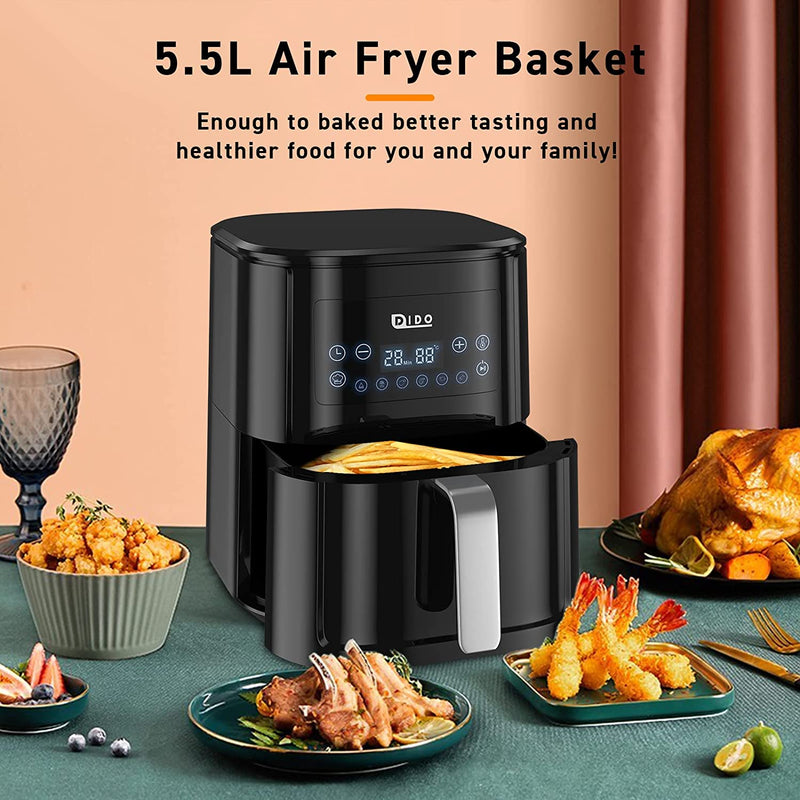 DIDO Air Fryer Oven 5.5L with Rapid Air Circulation,1700W, for Home Use, 60 Min. Timer & Temperature, Nonstick Basket for Healthy Oil Free Cooking