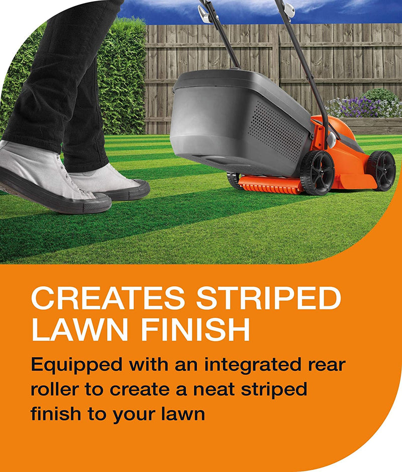 Equipped with an integrated rear roller to create a neat striped finish to your lawn.