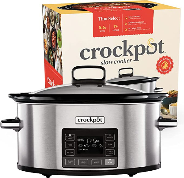 Crockpot TimeSelect Digital Slow Cooker | Programmable Digital Display | 5.6 L (7+ People) | Keep Warm | Energy Efficient | Stainless Steel [CSC066]