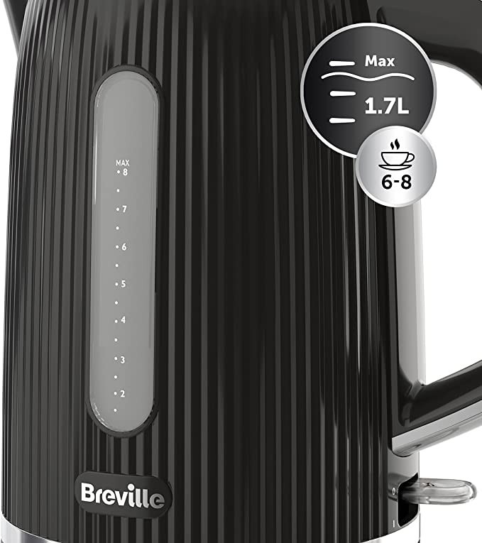 Breville Bold Black Electric Kettle | 1.7L | 3kW Fast Boil | Black & Silver Chrome [VKT221]