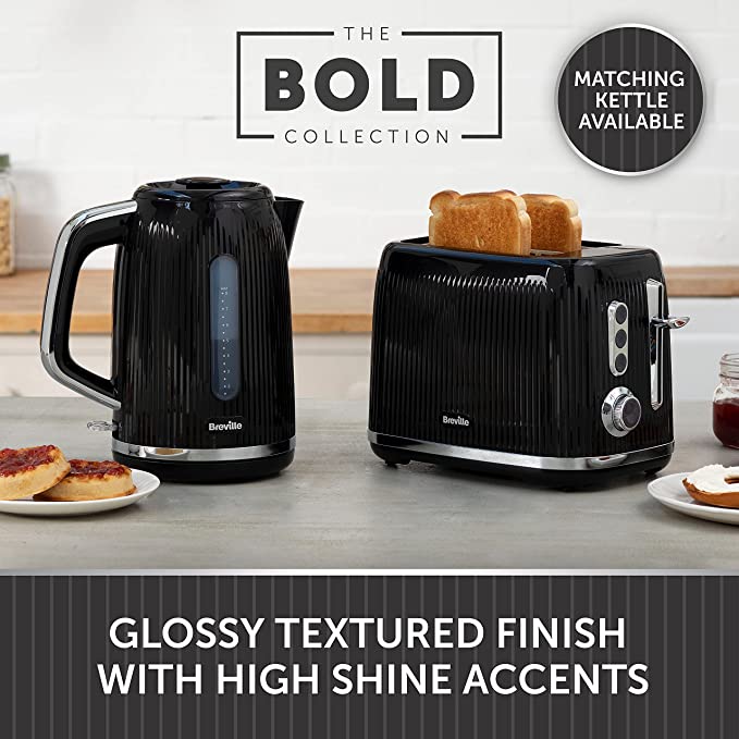 Breville Bold Black 2-Slice Toaster with High-Lift and Wide Slots | Black and Silver Chrome [VTR001]