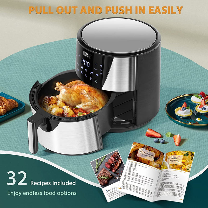Uten Healthy Air Fryer Oven 7.5 L, 8 Preset Programs, Preheat, Power Off Memory Function, Recipes, 1700W, Stainless Steel