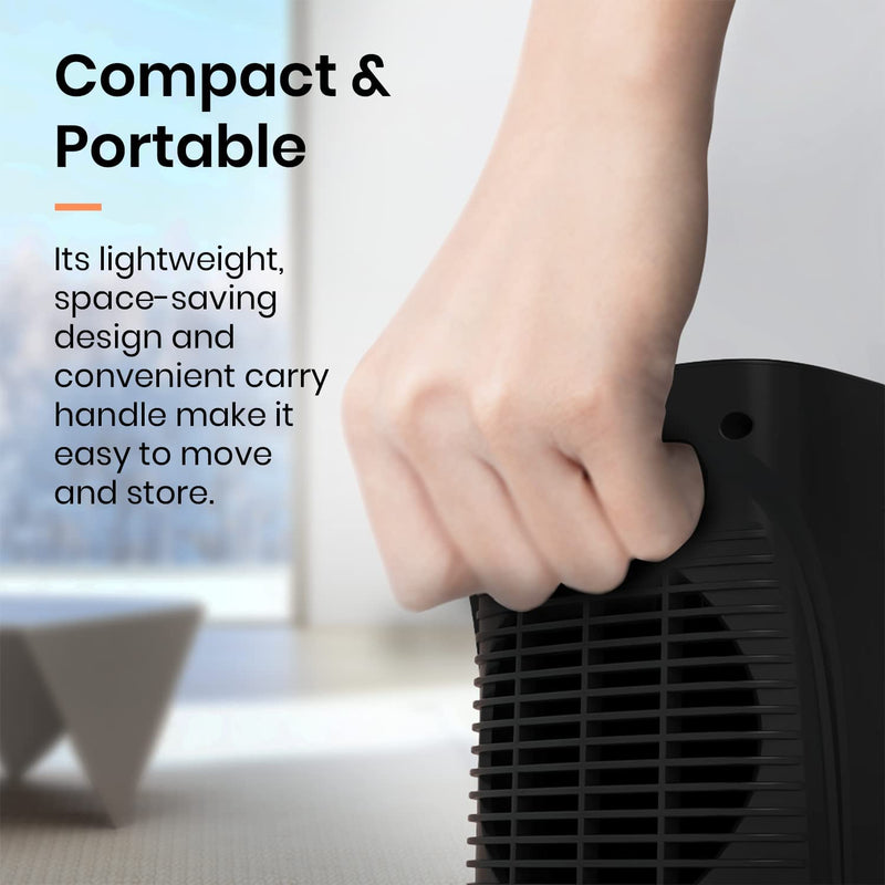 Pro Breeze 1800W Mini Ceramic Fan Heater – Automatic Oscillation, 2 Heat Settings and Fan Only Mode, Black