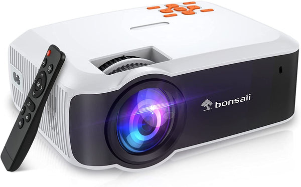 Advanced Home Cinema Projector】- Bonsaii mini projector, contrast 2000:1, support 1080p resolution, it provides you with a larger screen and clearer image, 20% higher than the image brightness of similar projectors on the market.