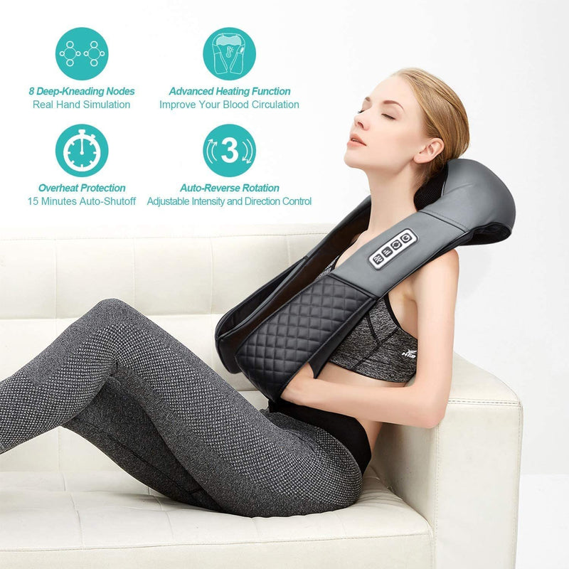 Medcursor Neck Shoulder Massager with Heat, Electric Shiatsu Back Massage Device, Portable Deep Tissue 3D Kneading Pillow for Muscle Pain Relief