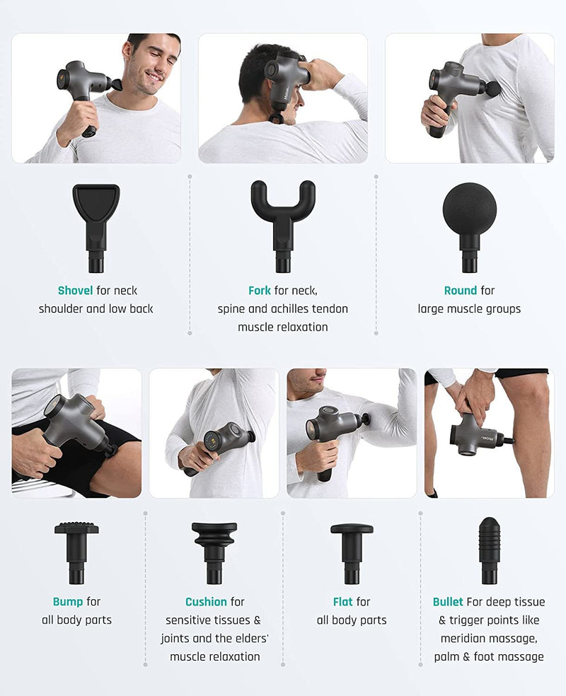 Mebak 3 Massage Gun Deep Tissue Percussion Muscle Massager Gun Handheld Electric Back Neck Massage with 7 Head Attachments for Body Sports Pain Relief