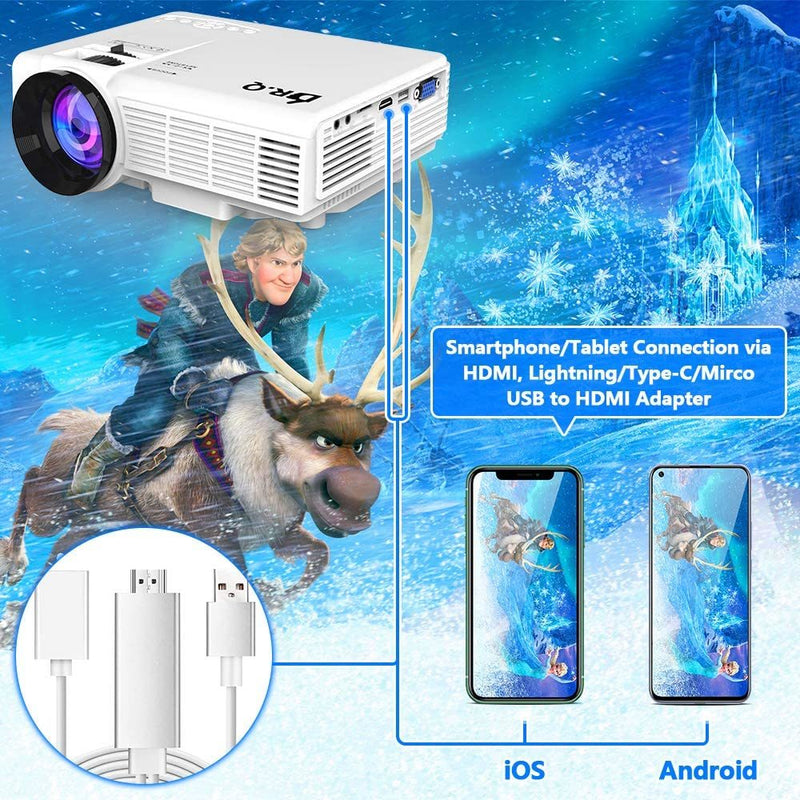 The projector is compatible with iOS and Android Smartphone Tablet devices.